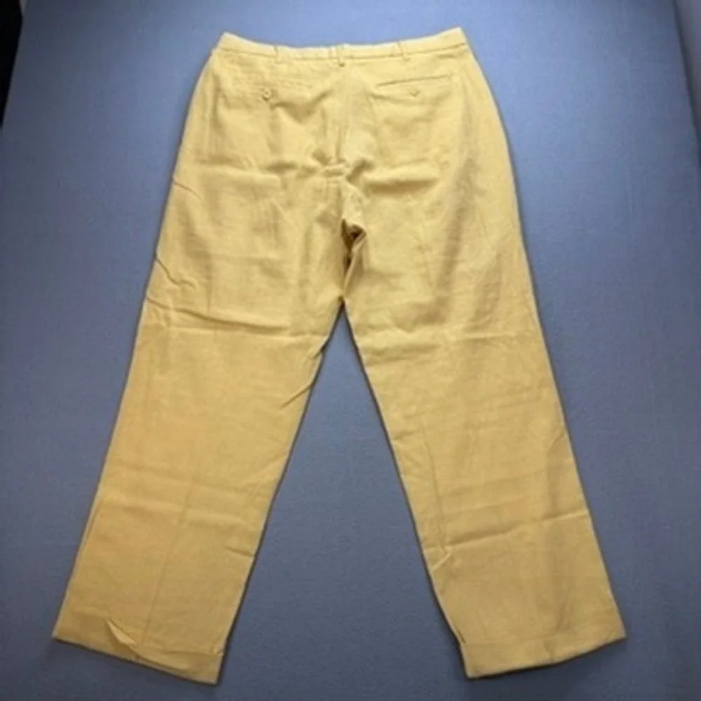 Trust Linen Blend Pleated Dress Pants Relaxed 36x30 (FIT 35x28) Yellow Trousers